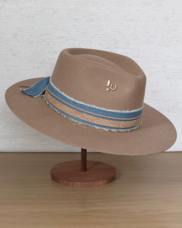 The Caramel Rancher — Wool Stiff Brim with Denim & Suede Band (57cm)