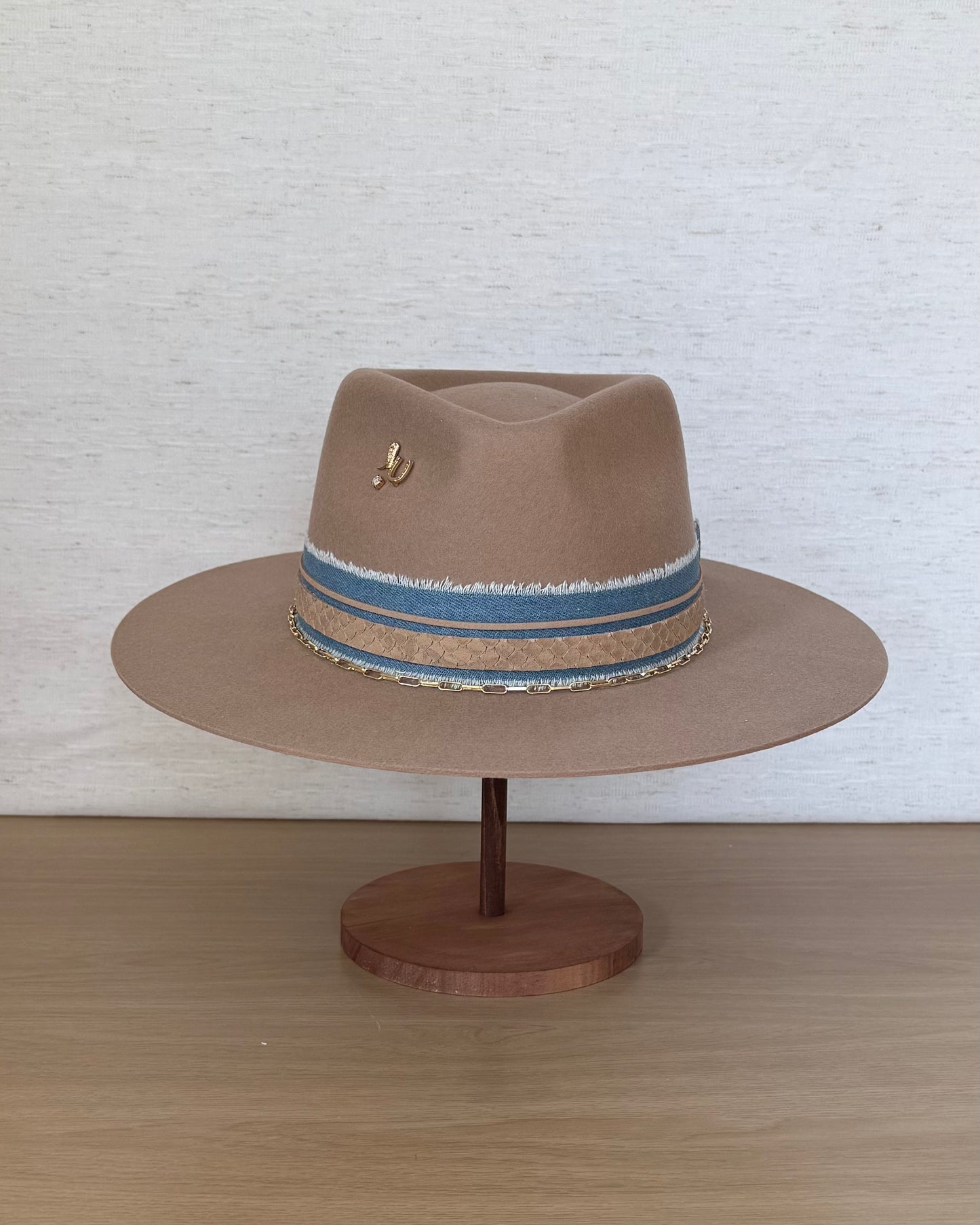 The Caramel Rancher — Wool Stiff Brim with Denim & Suede Band (57cm)