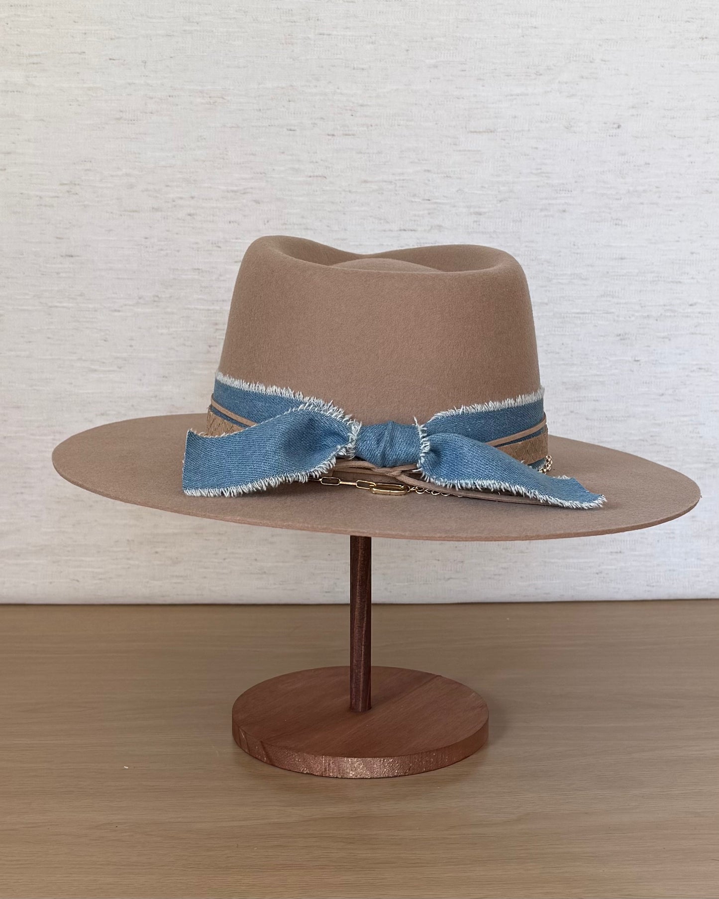 The Caramel Rancher — Wool Stiff Brim with Denim & Suede Band (57cm)
