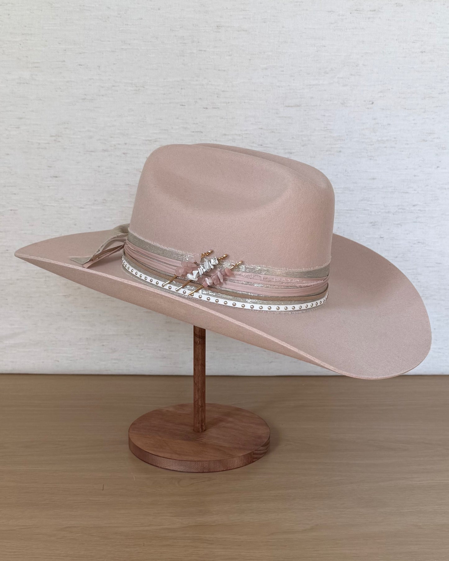 The Blush Cattleman — Wool Curled Brim with Gold & Satin Band (55cm)
