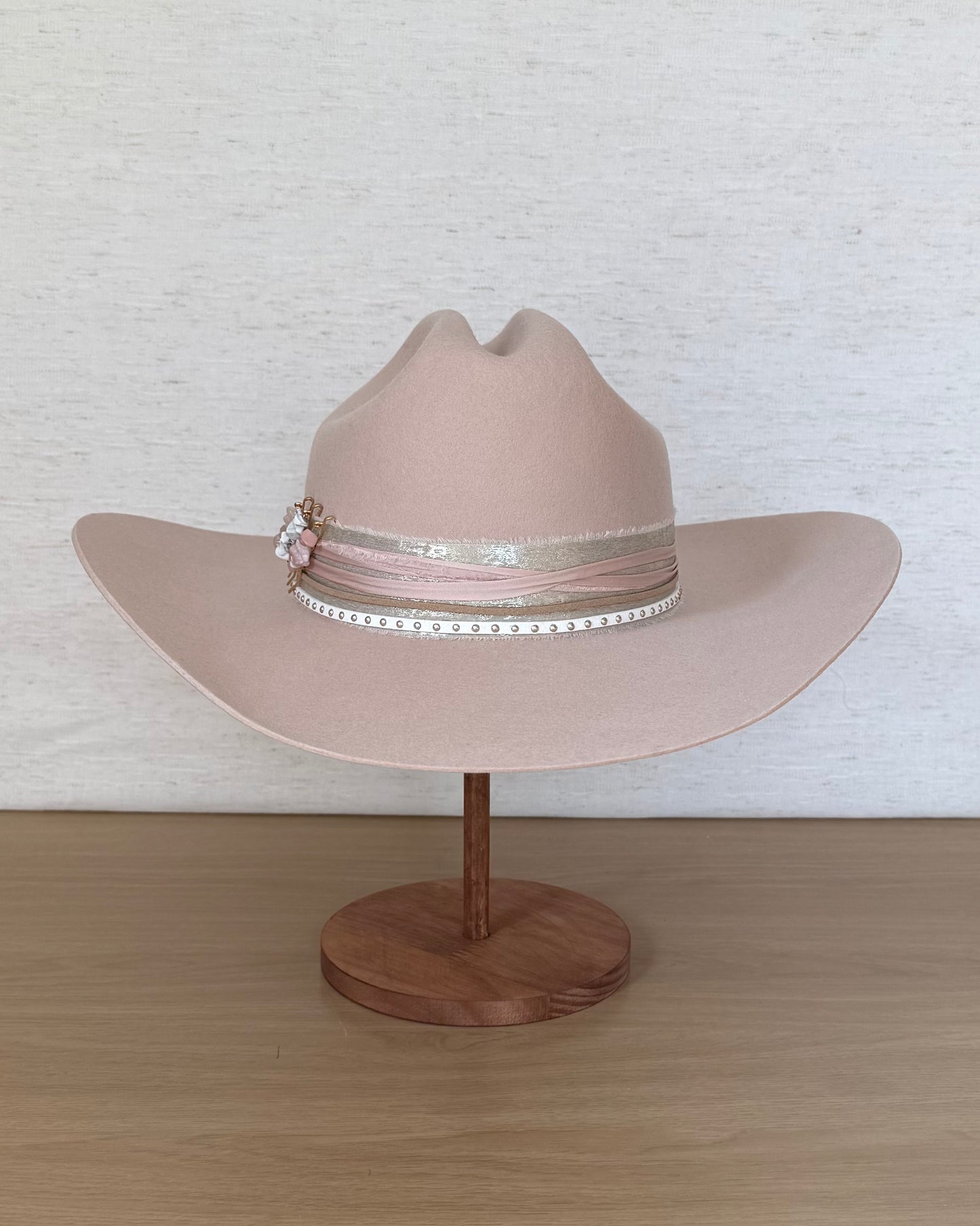 The Blush Cattleman — Wool Curled Brim with Gold & Satin Band (55cm)