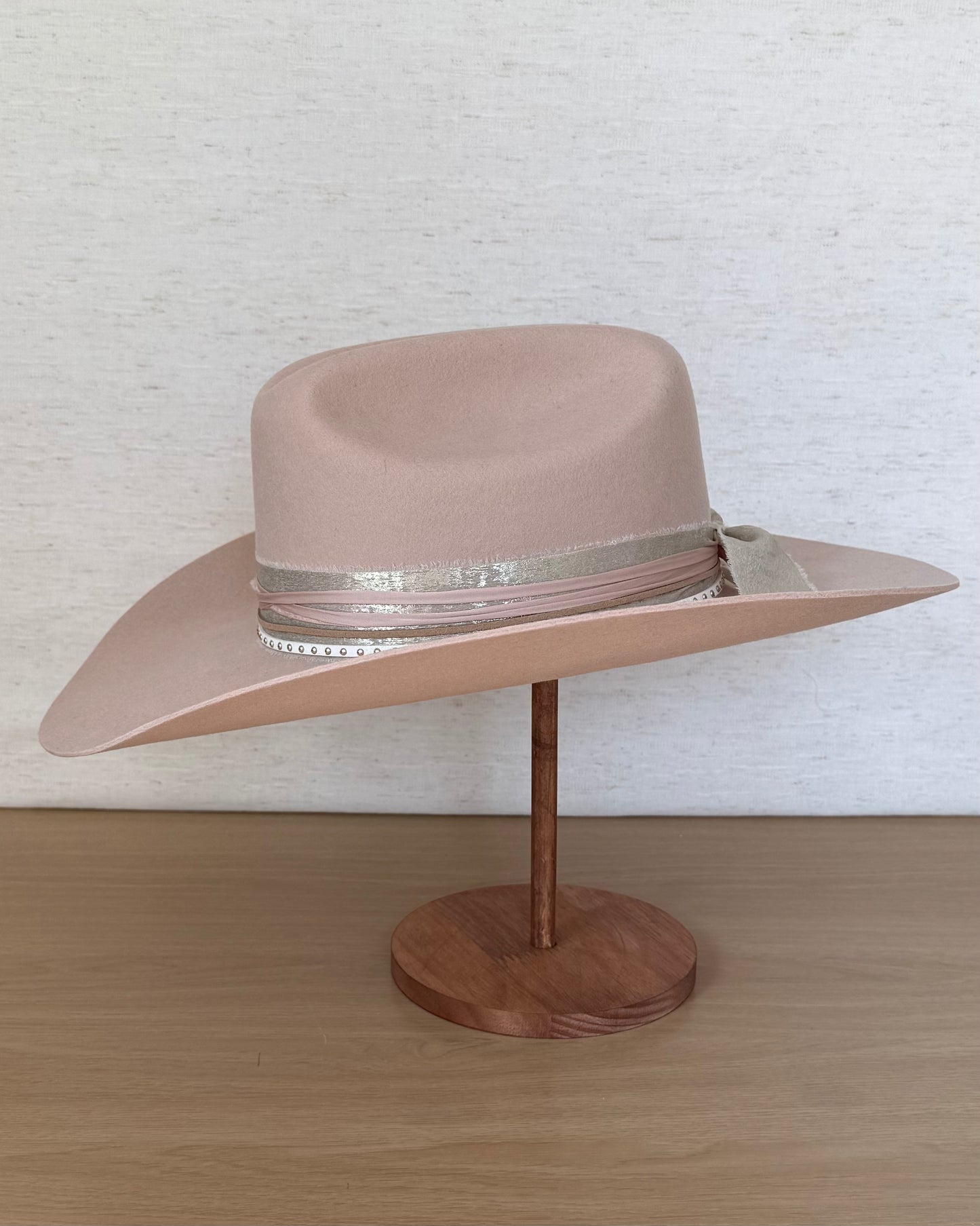 The Blush Cattleman — Wool Curled Brim with Gold & Satin Band (55cm)