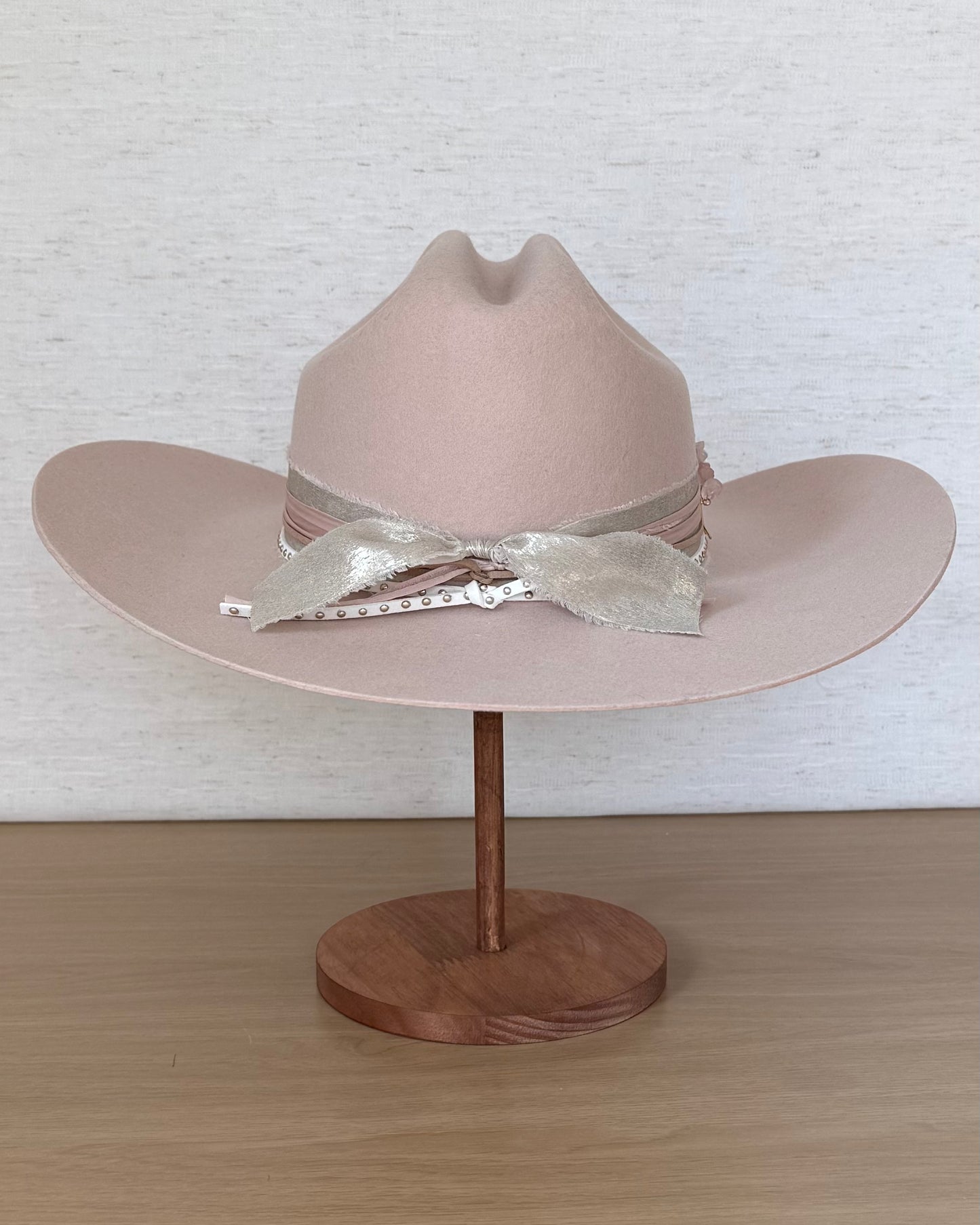 The Blush Cattleman — Wool Curled Brim with Gold & Satin Band (55cm)