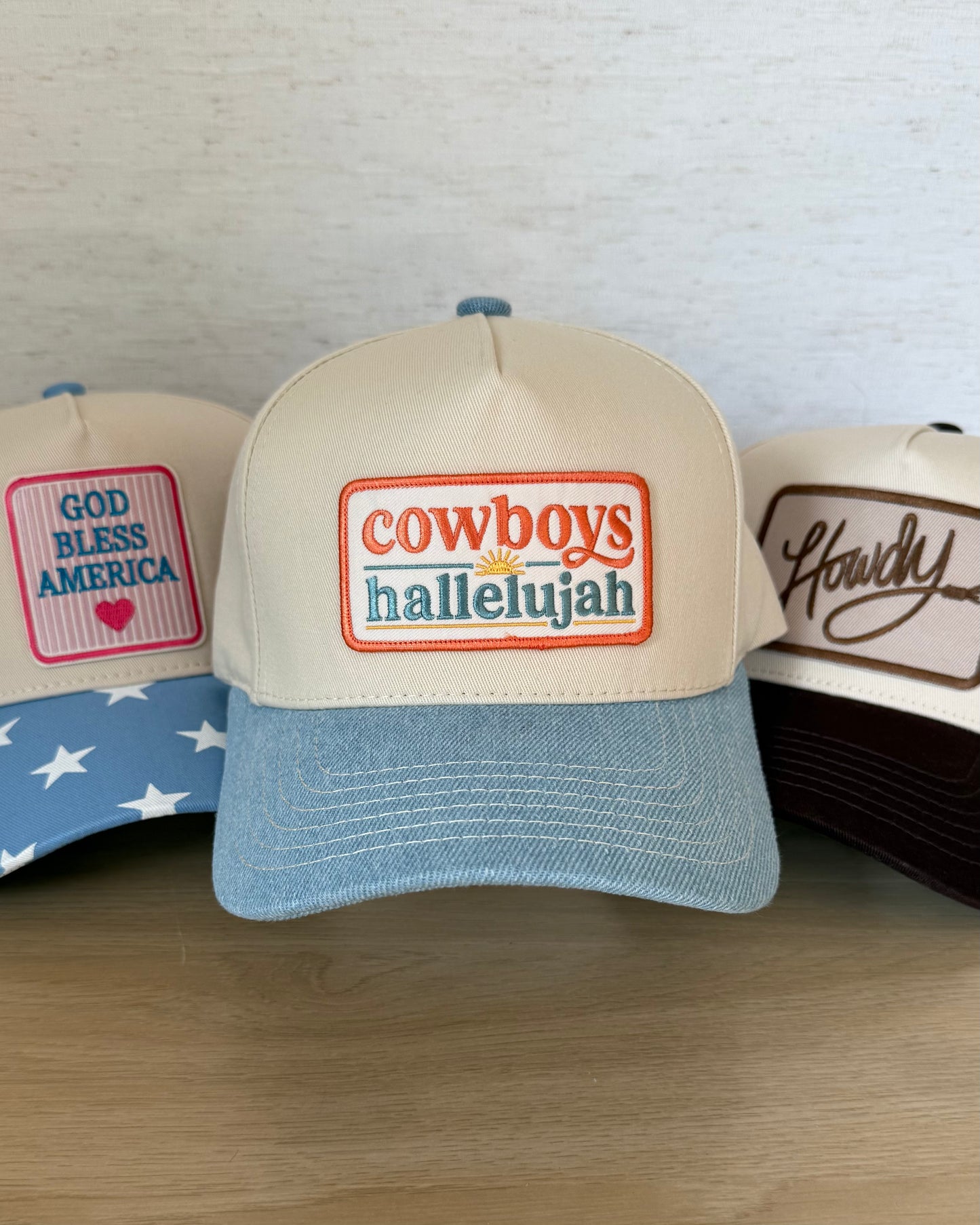 The Cowboys Hallelujah Cap — Ivory Snapback with Denim Bill (OS)