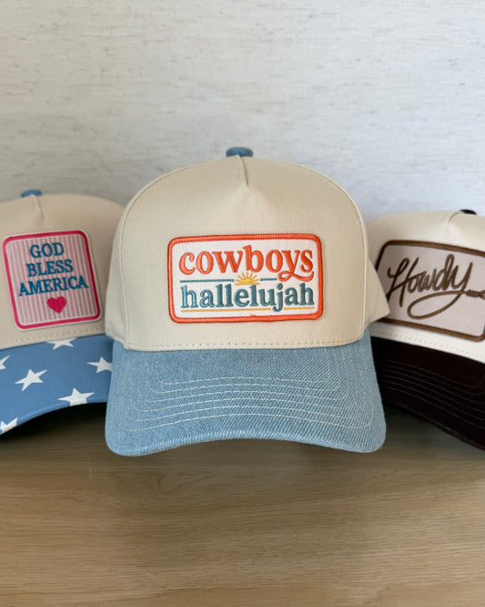 The Cowboys Hallelujah Cap — Ivory Snapback with Denim Bill (OS)