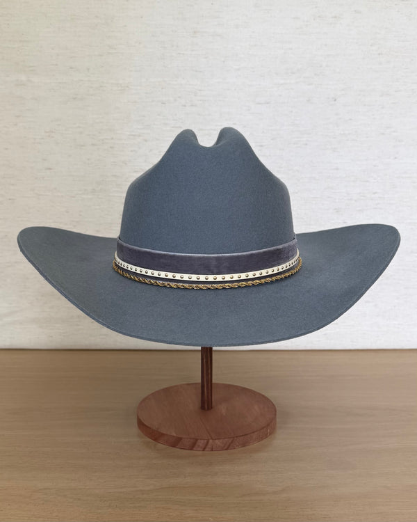 The Perfect Blue — Wool Cattleman with Velvet & Gold Chain Band (57cm)