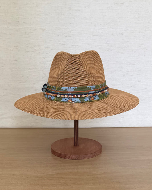 The Wildflower Panama — Straw Hat with Floral Band & Gemstone Pins (OS)