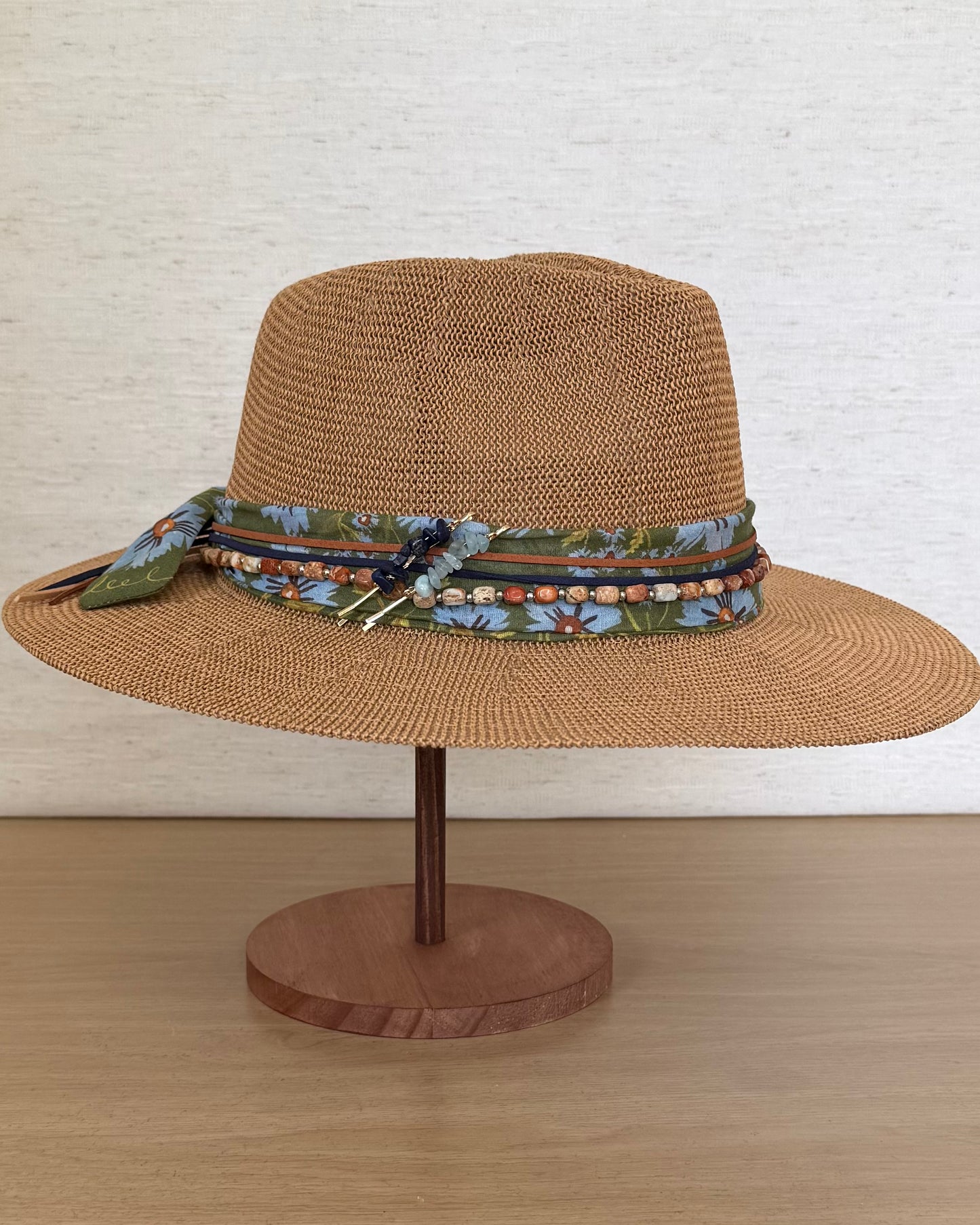 The Wildflower Panama — Straw Hat with Floral Band & Gemstone Pins (OS)