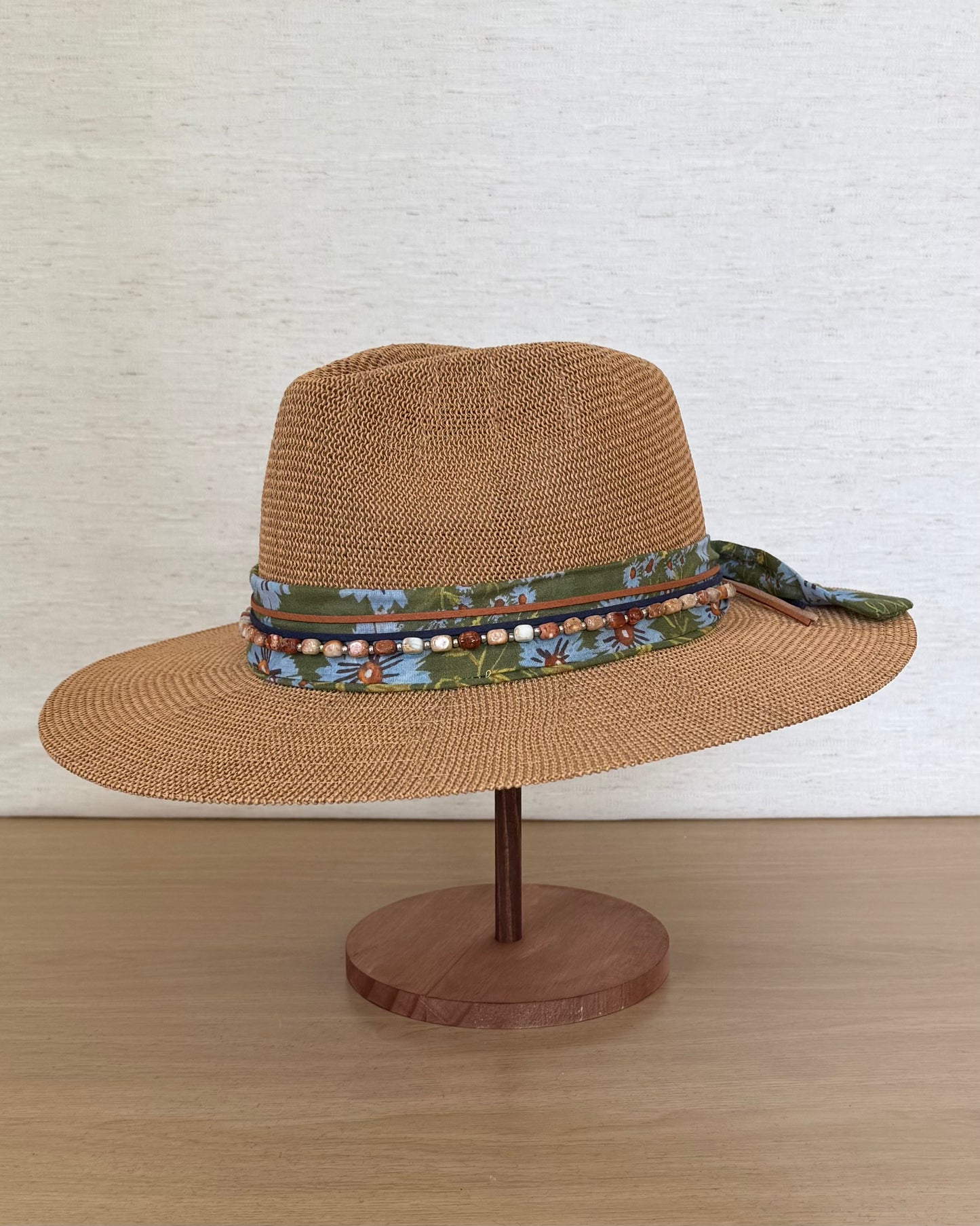 The Wildflower Panama — Straw Hat with Floral Band & Gemstone Pins (OS)