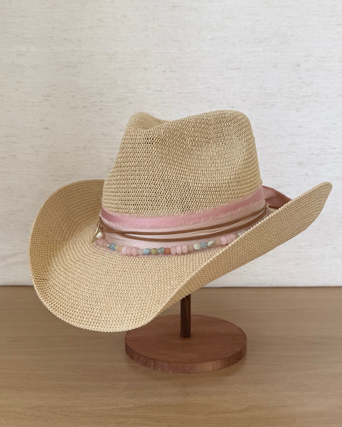 The Poolside Darling — Straw Hat with Beaded Gemstone Band (OS)