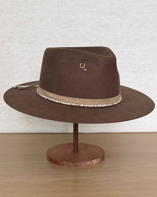 The Perfect Mocha — Wool Rancher with Beaded Shell Band (57cm)